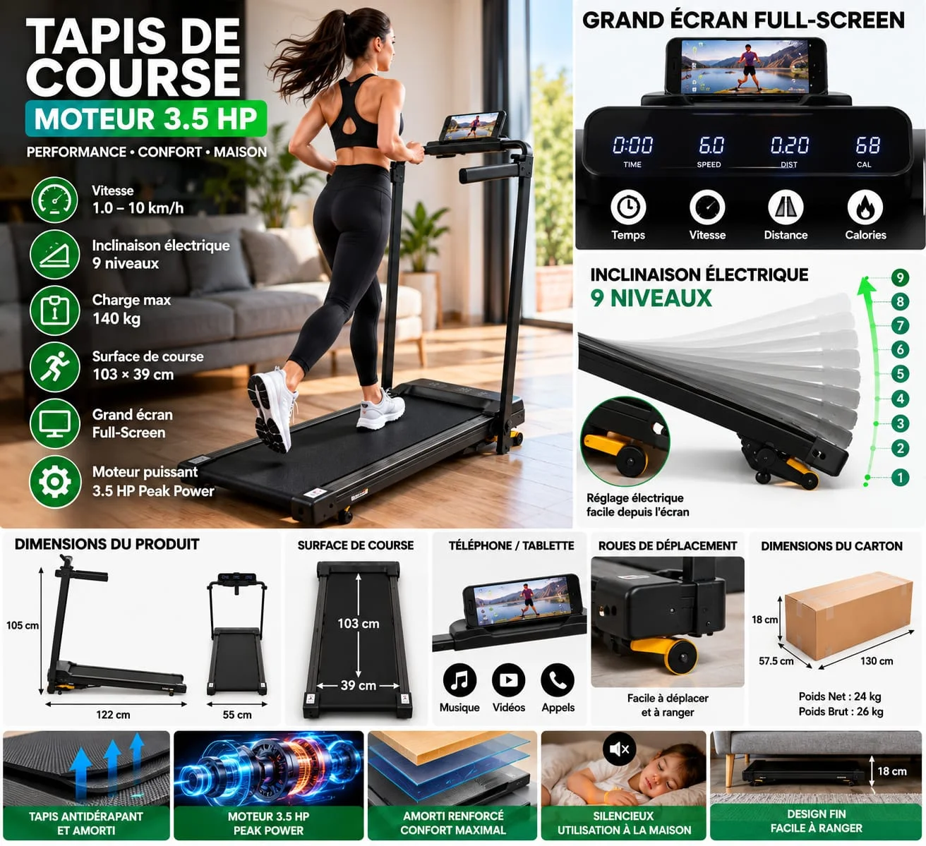 Tapis de course 10Km/H