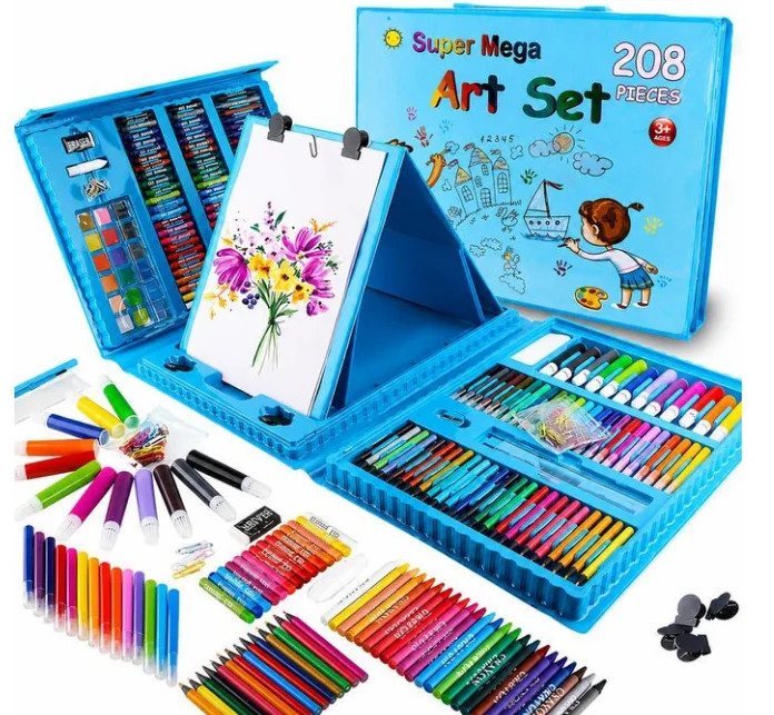🎨📦 طقم رسم ضخم 208 قطعة فـ علبة وحدة 👌  كلشي موجود: ألوان، أقلام، فلوماستر، أوراق وحتى علبة منظمة 👏  🎁 أحسن هدية تخلي وليدك يبدع ويستمتع