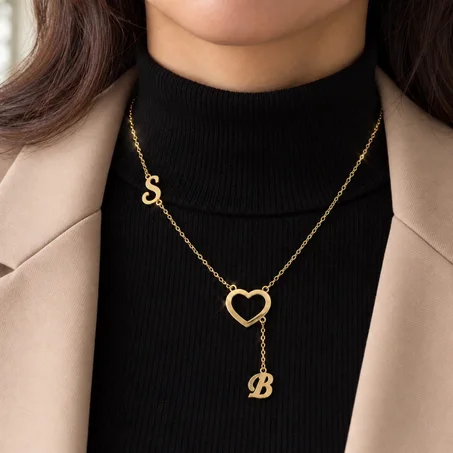 Collier Cœur avec 2Initiales Personnalisées- Argent S 925Rhodié en OR