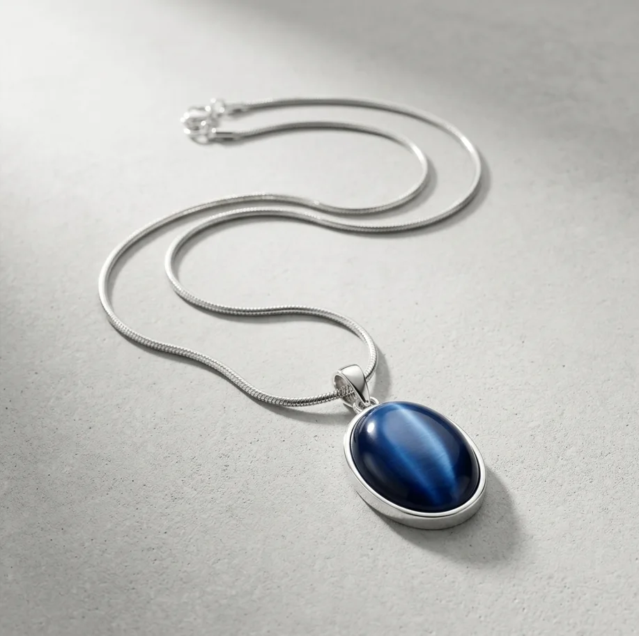 Pendentif Bleu Océan & Chaîne Argentée