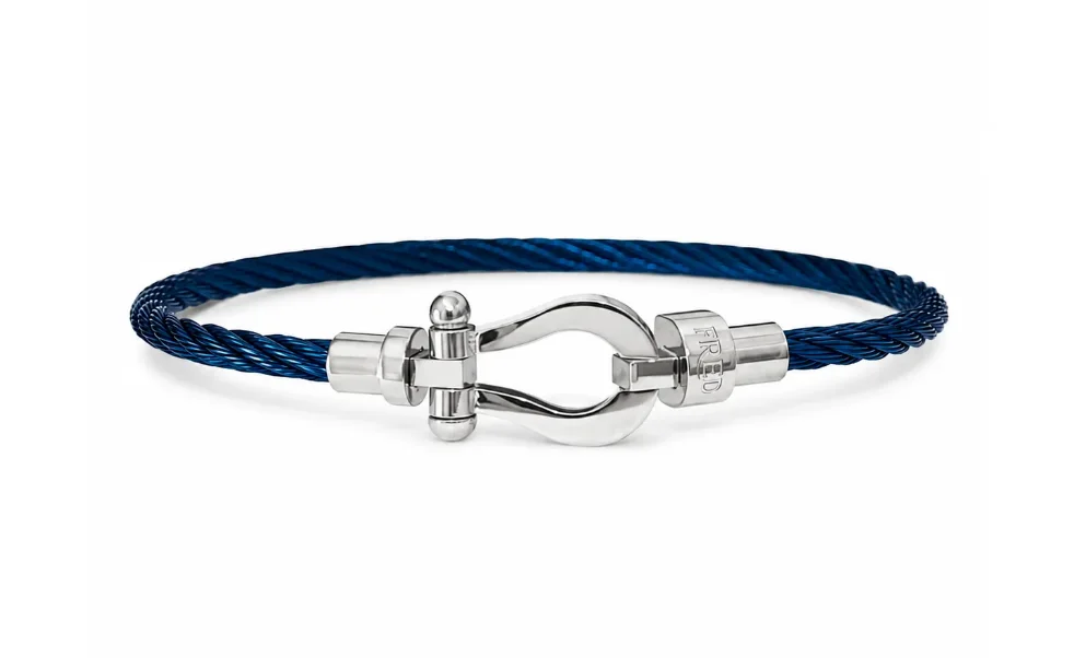 Bracelet Câble Bleu Marine & Manille Argentée