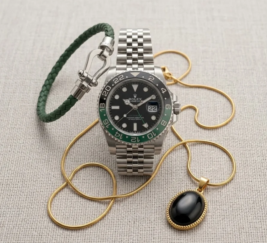 Pack Style Luxe Vert + Pendentif Noir