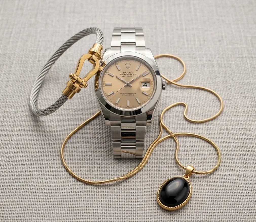 Pack Style Argenté + Cadran Champagne & Pendentif Noir