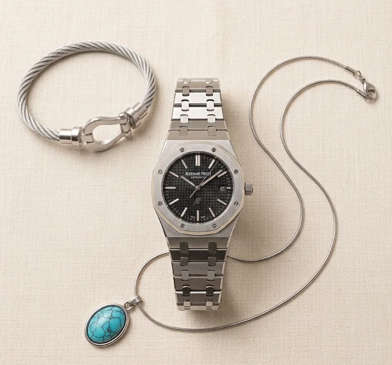 Pack Style Argenté + Pendentif Turquoise