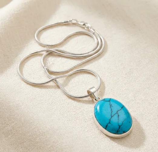 Pendentif Turquoise & Chaîne Argentée