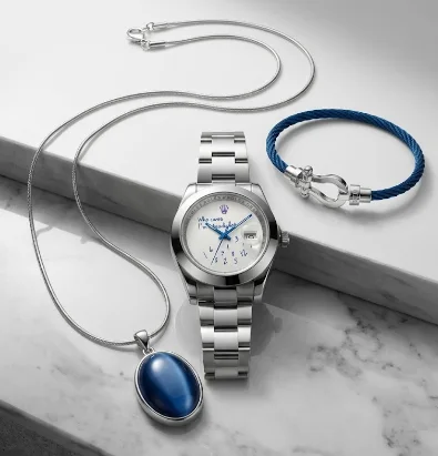 Pack Style Argenté + Bracelet Bleu & Pendentif Bleu