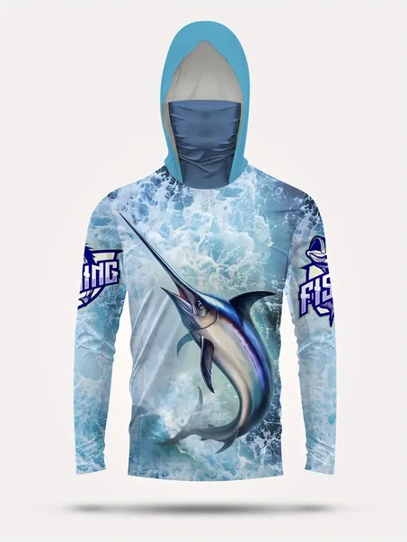 T-Shirt de pêche avec capuche & masque intégré