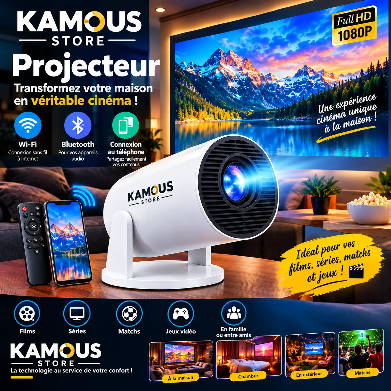 🎬Projecteur Ultra HD –  عيش تجربة السينما في دارك 🏠🎬
