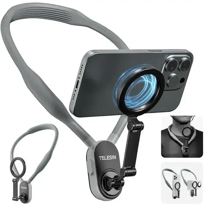"السيبور المغناطيسي اللي كاع صناع المحتوى كيقلبو عليه! 🔥"Support Téléphone Tour de Cou Magnétique Mains Libres - Compatible MagSafe Universel
