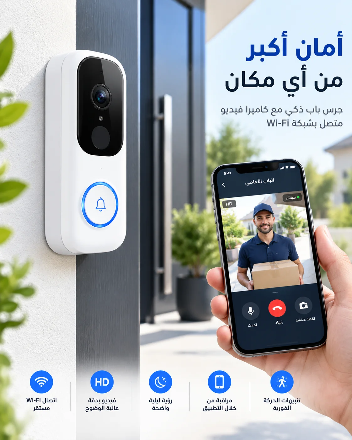 جرس الباب الذكي اللاسلكي بكاميرا – تعرّف على زوارك بسهولة عبر هاتفك