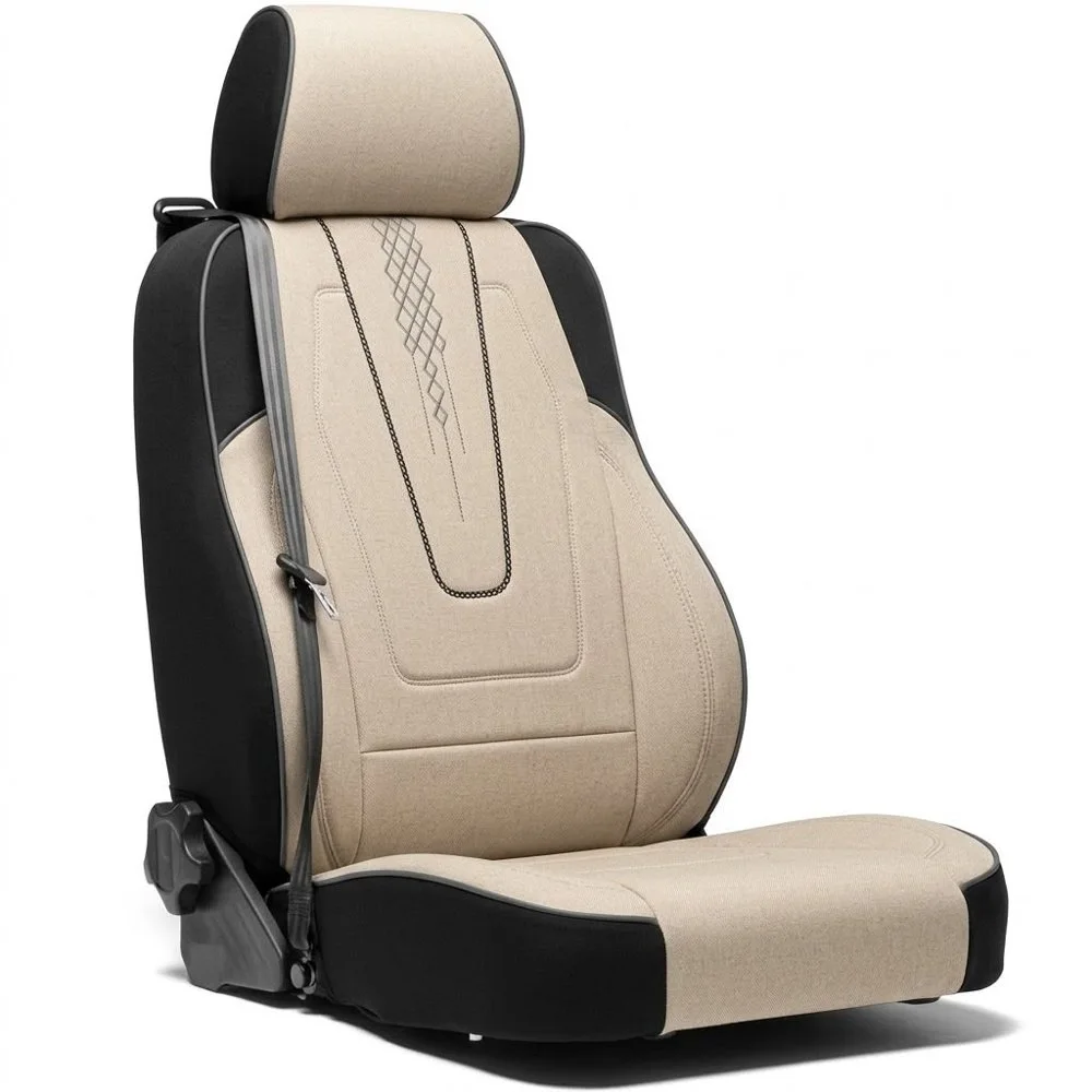 Housse voiture en tissu beige et noir