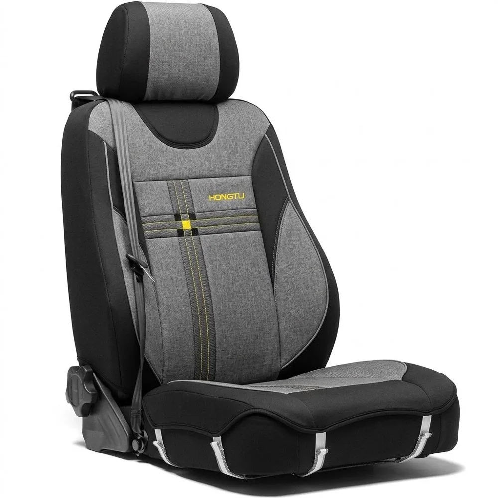 Housse voiture sport en tissu gris et jaune