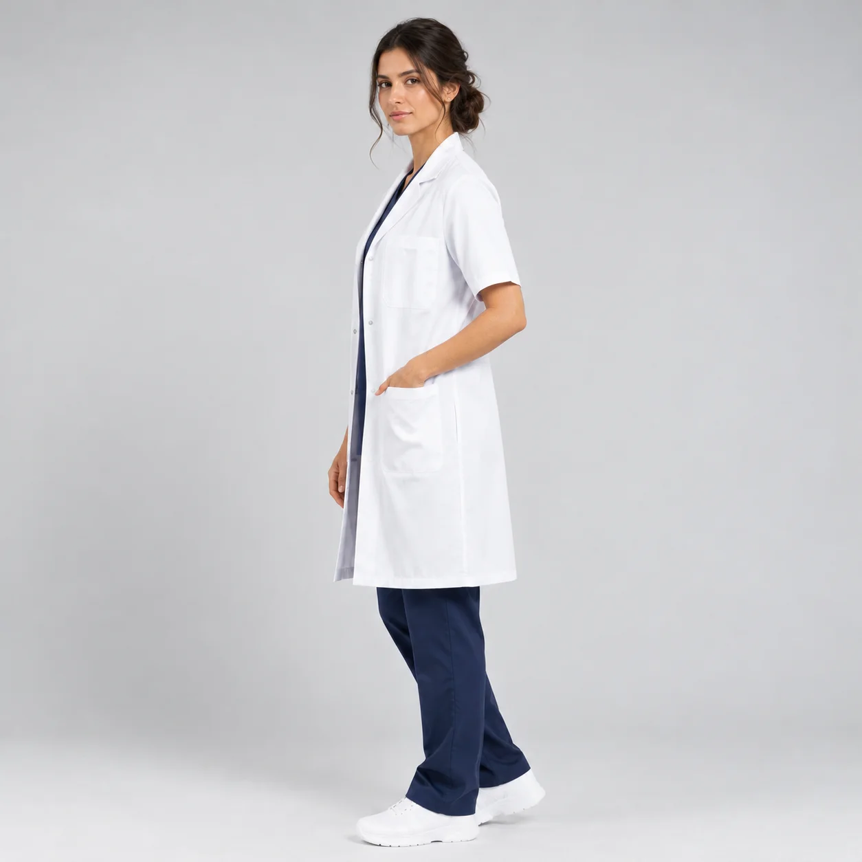 Blouse Demi Manches Col Officier Femme | Med Ora