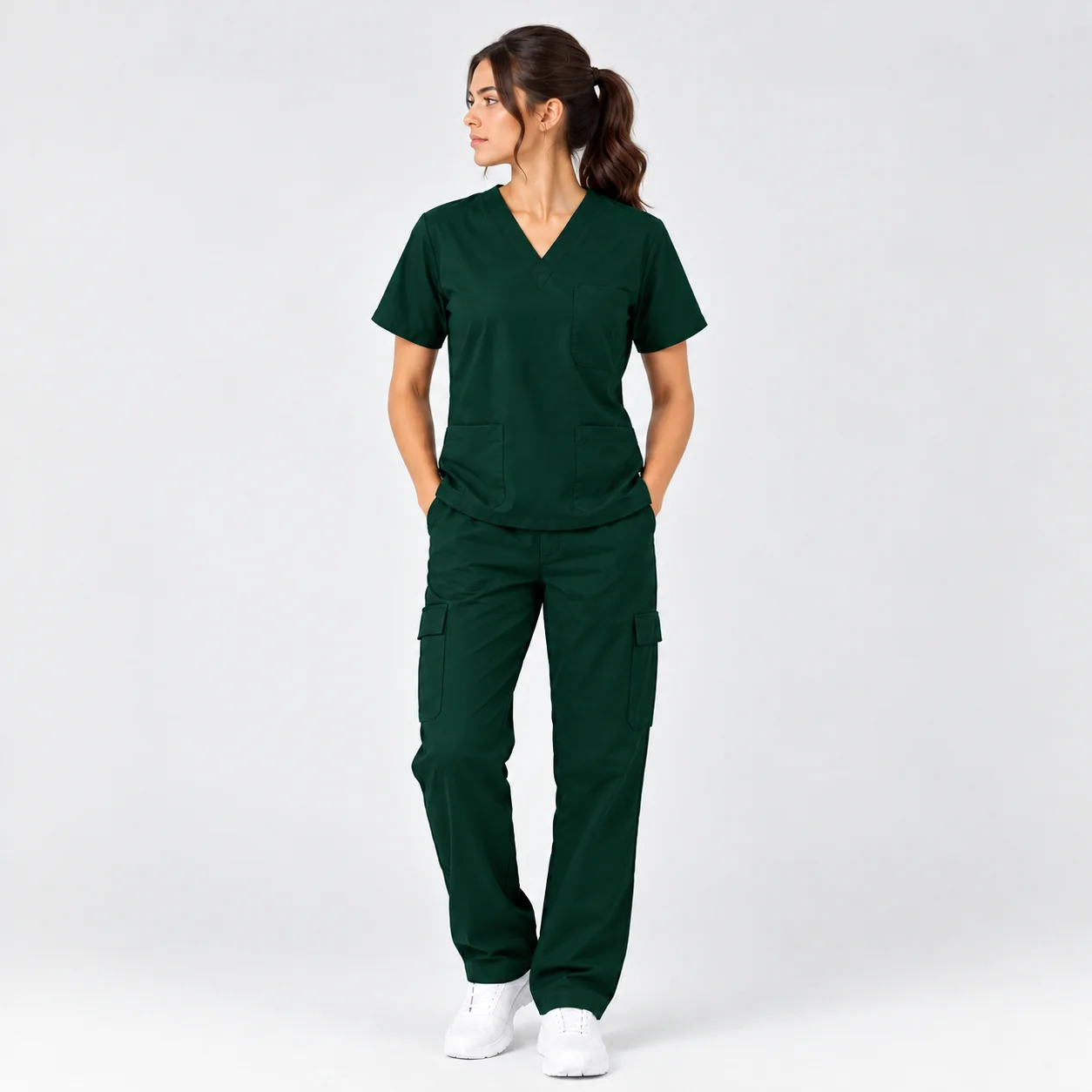 Tenue de Bloc Col V Femme – Vert Royal | Med Ora