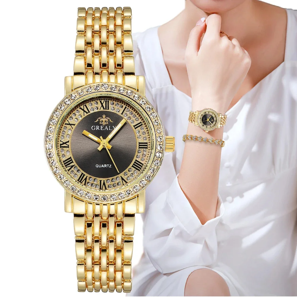 GREALY 💛 Duo Montres Couple · Une Pour Elle, Une Pour Lui · Dorées Serties - SN