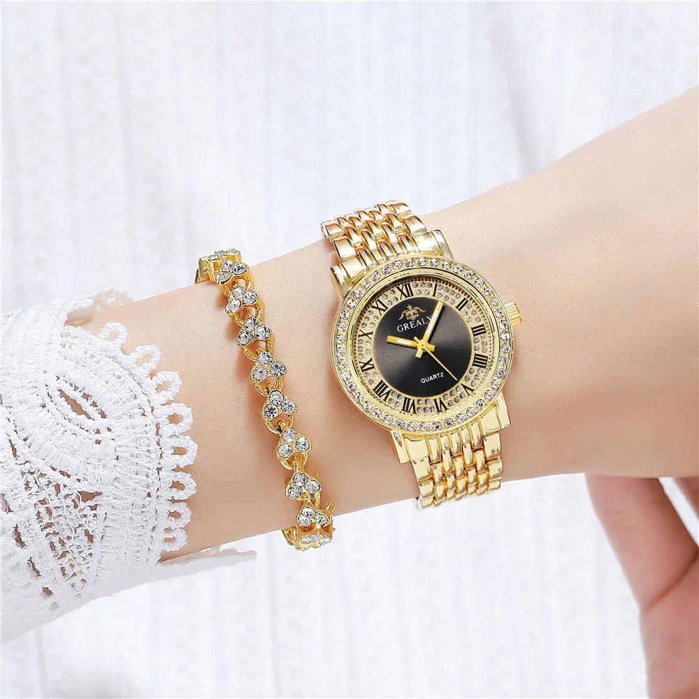 GREALY 💛 Duo Montres Couple · Une Pour Elle, Une Pour Lui · Dorées Serties - SN