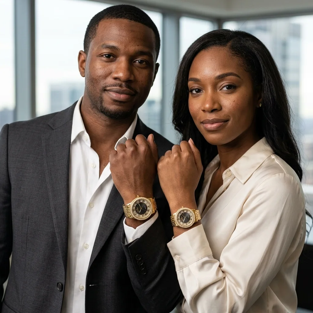 GREALY 💛 Duo Montres Couple · Une Pour Elle, Une Pour Lui · Dorées Serties - SN