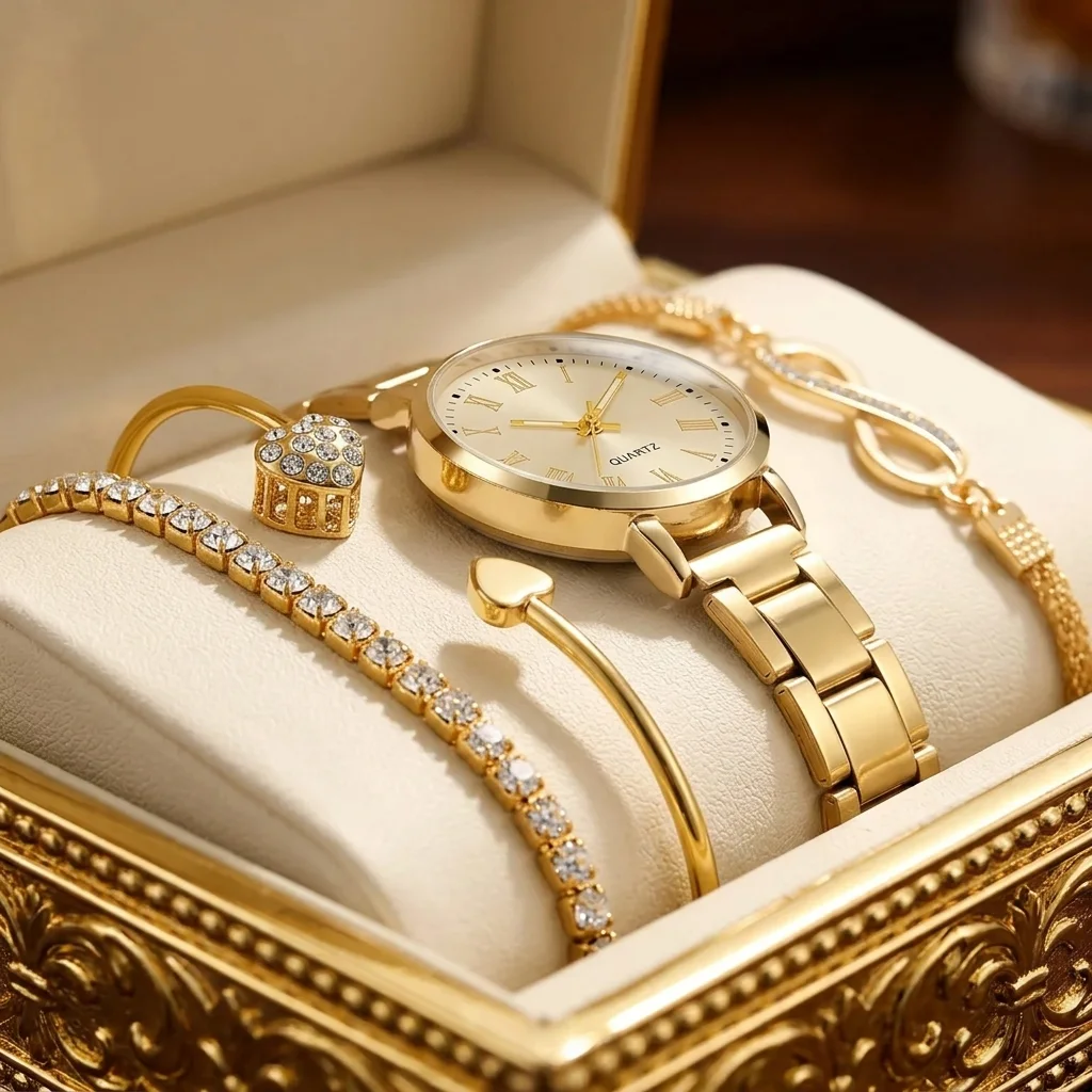 Set Royale Élégance Diamantino – Montre Dorée & Bracelets Luxueux CIV