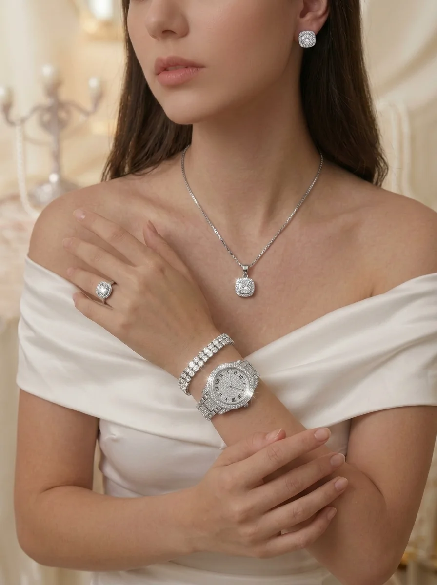 Ensemble Montre Quartz Luxe et Bijoux 6pcs BF