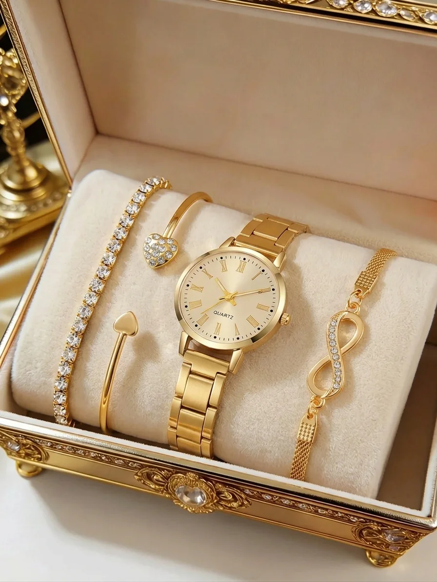 Set Royale Élégance Diamantino – Montre Dorée & Bracelets Luxueux CIV