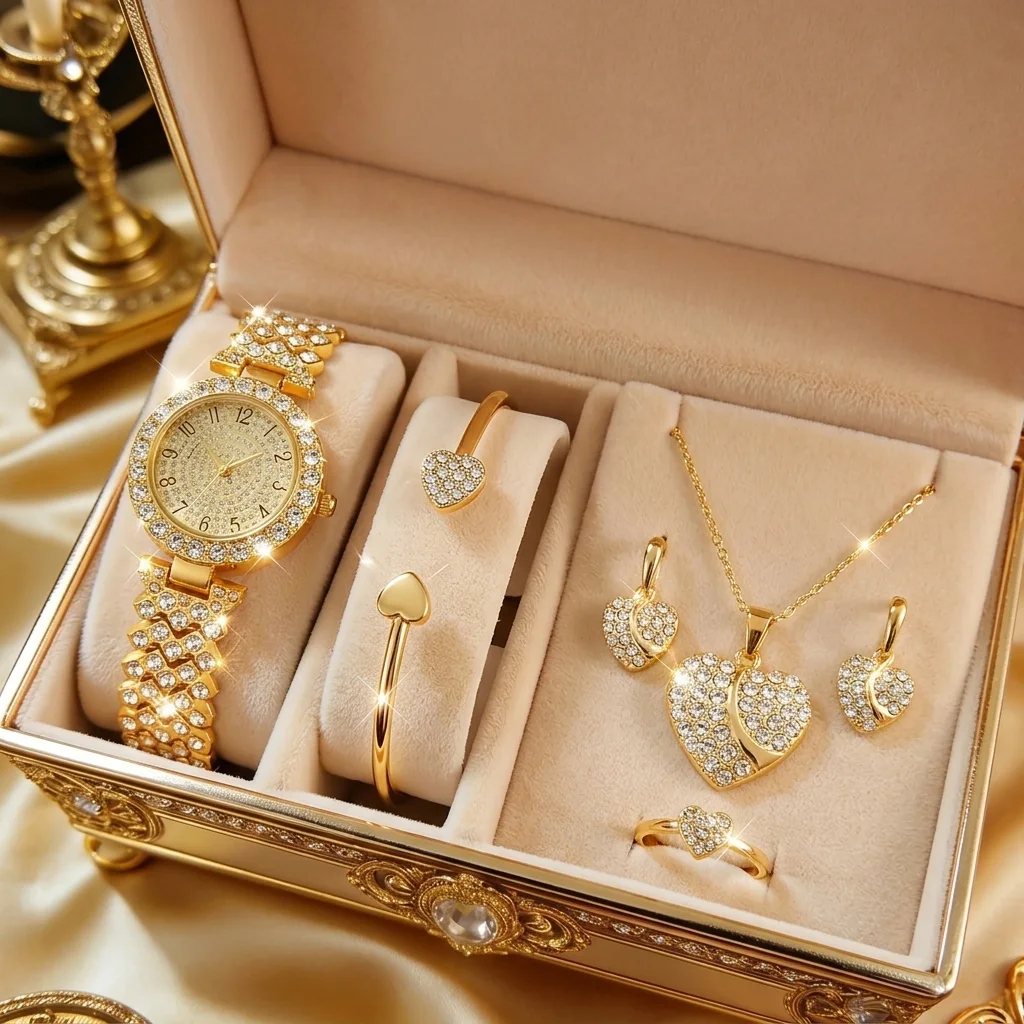 Luxoria™ – Ensemble Montre & Bijoux Dorés Éclat Royal CIV