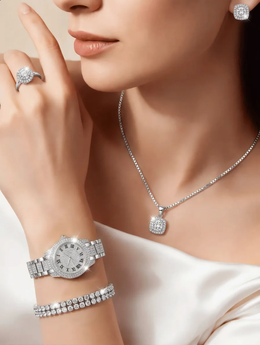 Ensemble Montre Quartz Luxe et Bijoux 6pcs BF