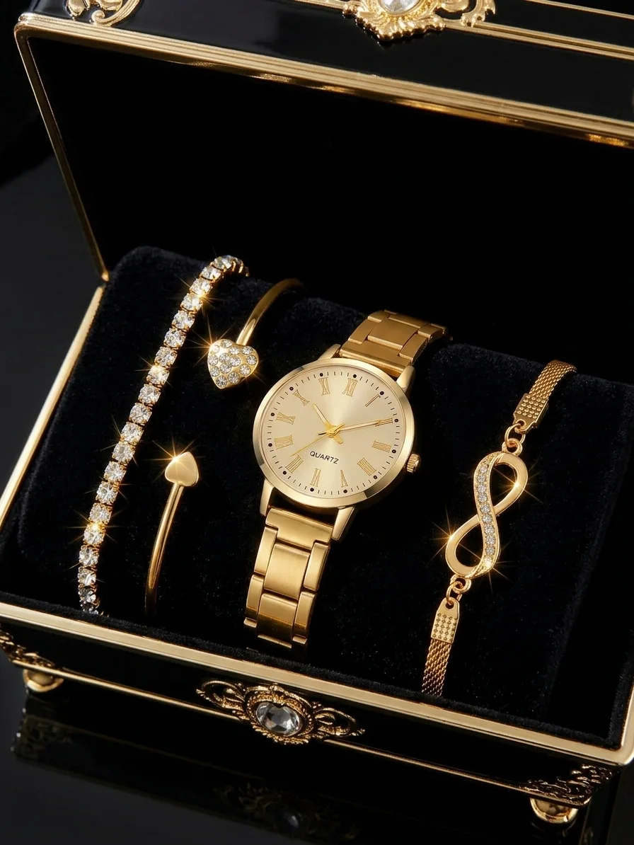 Set Royale Élégance Diamantino – Montre Dorée & Bracelets Luxueux CIV