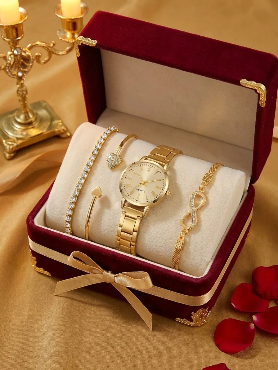 Set Royale Élégance Diamantino – Montre Dorée & Bracelets Luxueux CIV