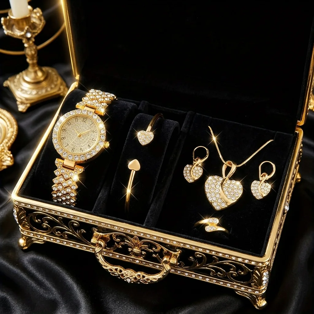 Luxoria™ – Ensemble Montre & Bijoux Dorés Éclat Royal CIV
