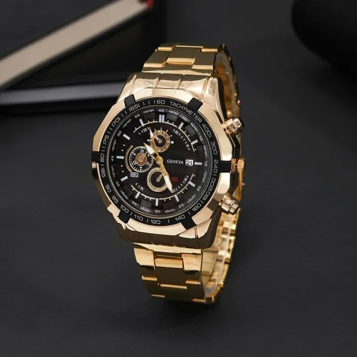 AQUILA Set Homme 3 Pièces · Montre Or & Noir + Gourmette & Pendentif Aigle - SN