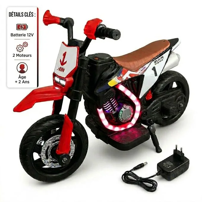 Moto Électrique Cross pour Enfants 12V – L'Aventure à Roulage Illimité !