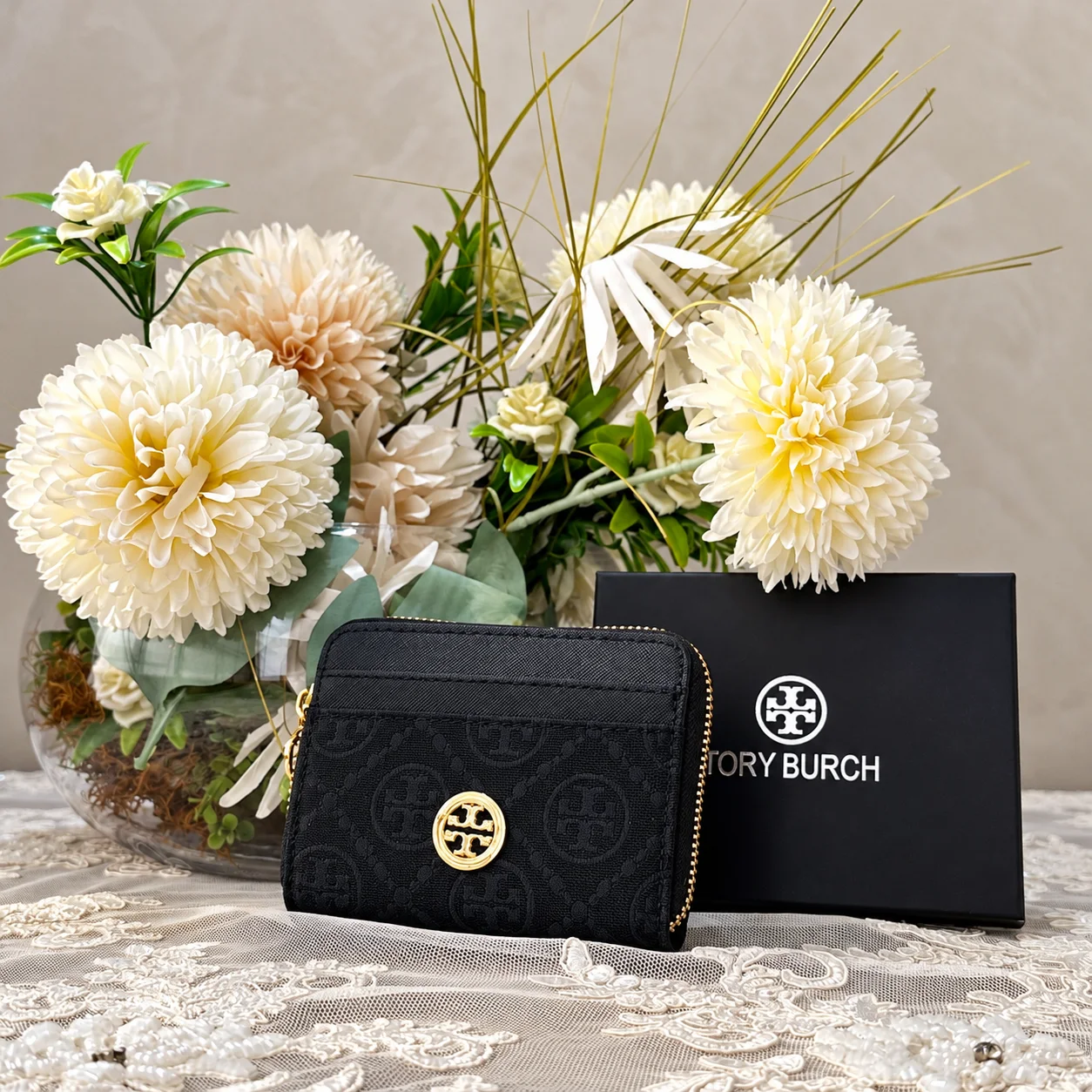 Portefeuille Tory Burch T monogrammé avec fermeture zippé