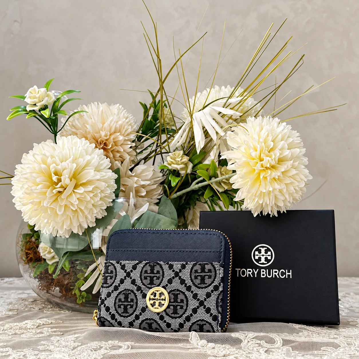 Portefeuille Tory Burch T monogrammé avec fermeture zippé