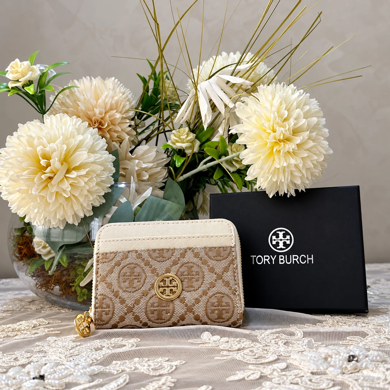 Portefeuille Tory Burch T monogrammé avec fermeture zippé