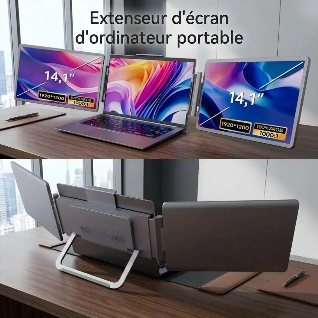 Moniteur Portable Double Écran 14 Pouces – Transformez Votre Ordinateur en Bureau Multitâche : Boostez votre productivité