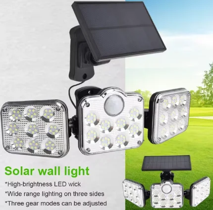 3 Head Solar Wall Light Motion Sensor Outdoor مصباح شمسي مقاوم للماء مزود بمستشعر الحركة