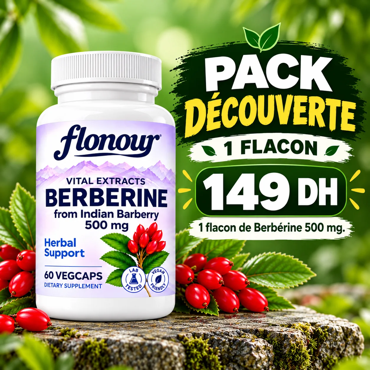 Pack Découverte — 149 DH 1 flacon de Berbérine 500 mg.