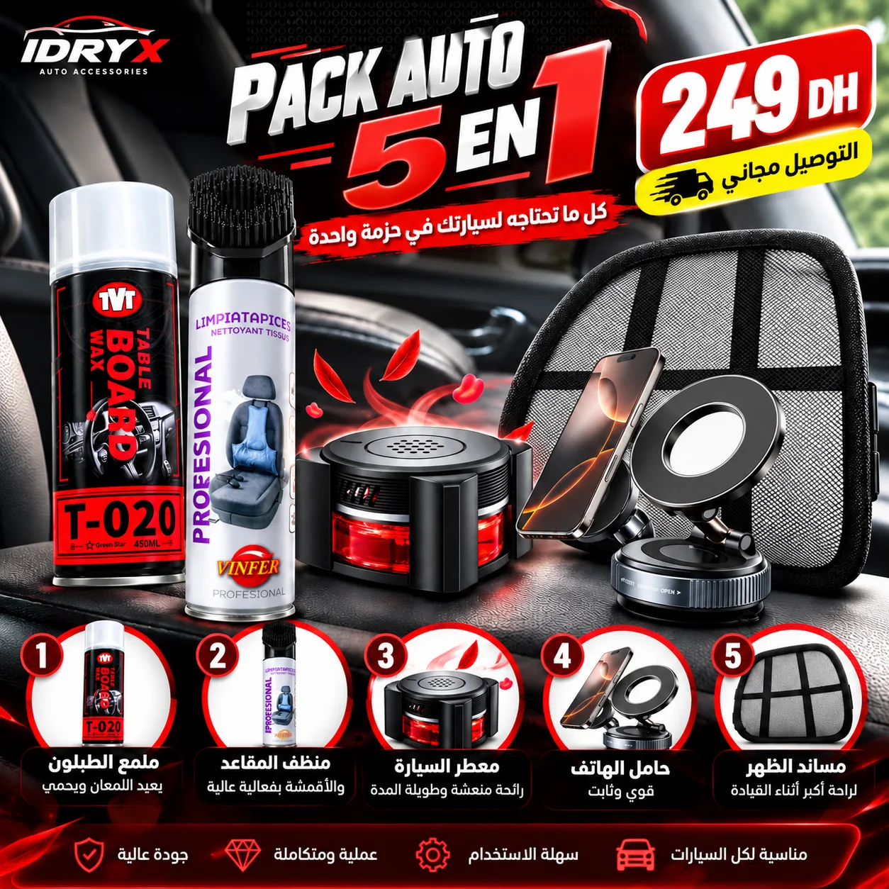 Pack 5 in 1 Support telephone + Pack Netoyage
