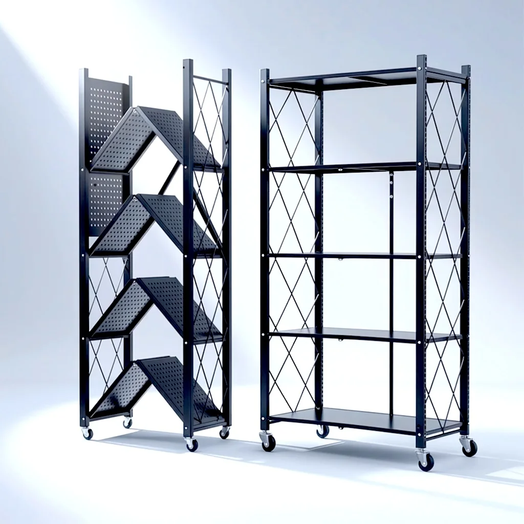 Étagère Pliable Métallique à 5 Niveaux et Meuble de Rangement Mobile de Cuisine, Salon et Bureau