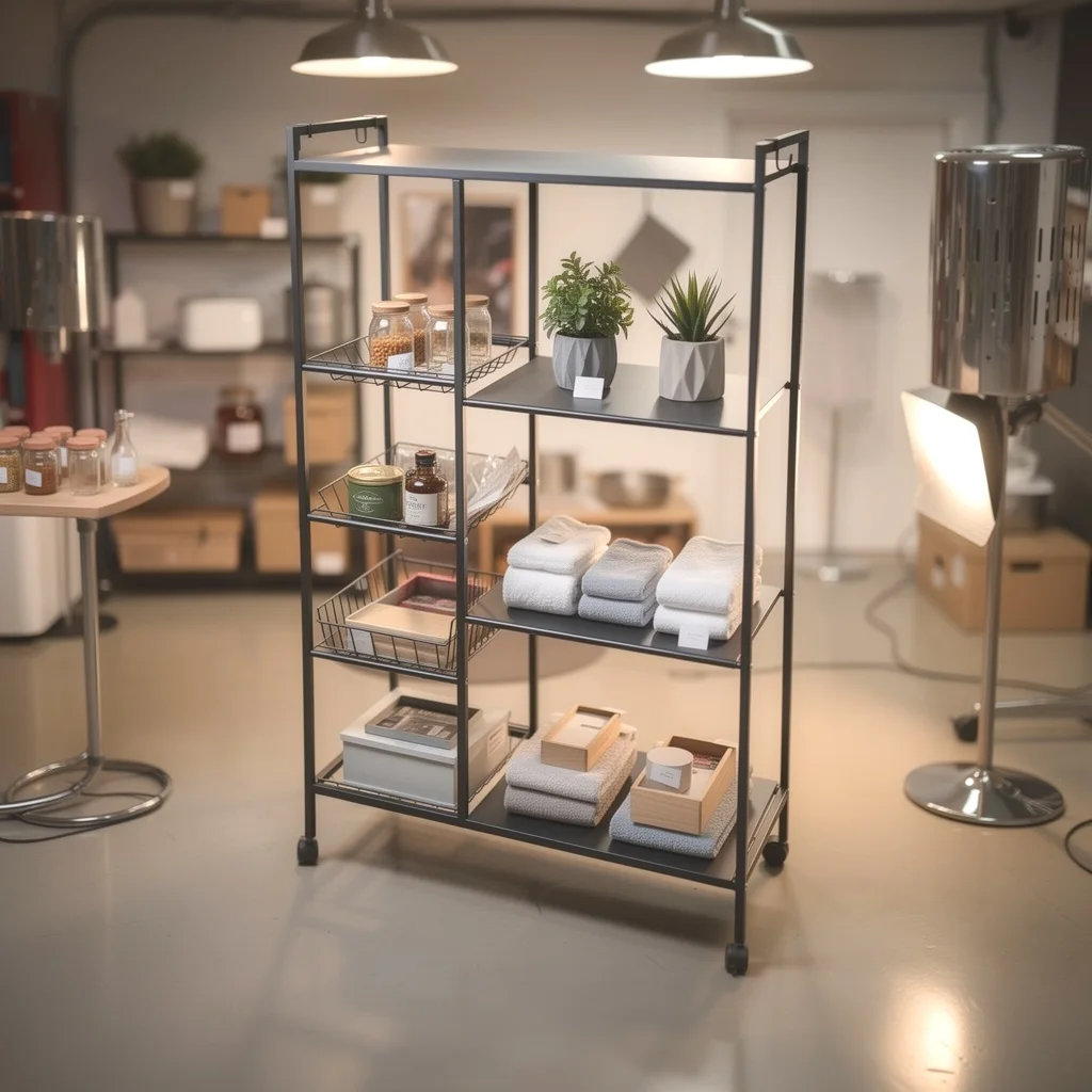 Meuble de Rangement Mobile et Polyvalent à Roulettes avec 5 Étagères et 4 Paniers Métalliques