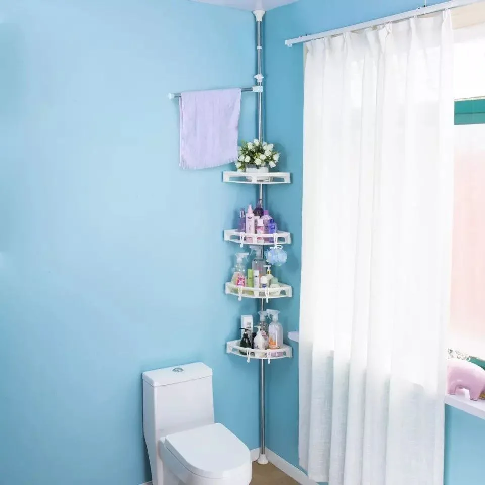 Étagère de Salle de Bain Télescopique et Organisateur de douche à 4 Niveaux avec Porte-Serviettes et Crochets