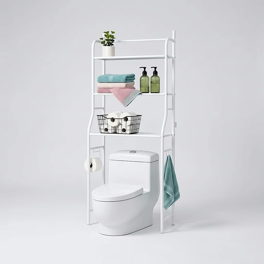 Étagère Au-Dessus des Toilettes avec Rangement Vertical à 3 Niveaux pour Optimisation de Salle de Bain