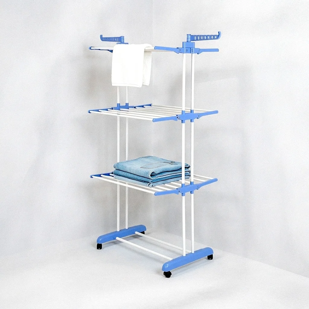 Étendoir à Linge Pliable à 3 Niveaux avec Roulettes et Séchoir de Vêtements Mobile Vertical pour Gain de Place