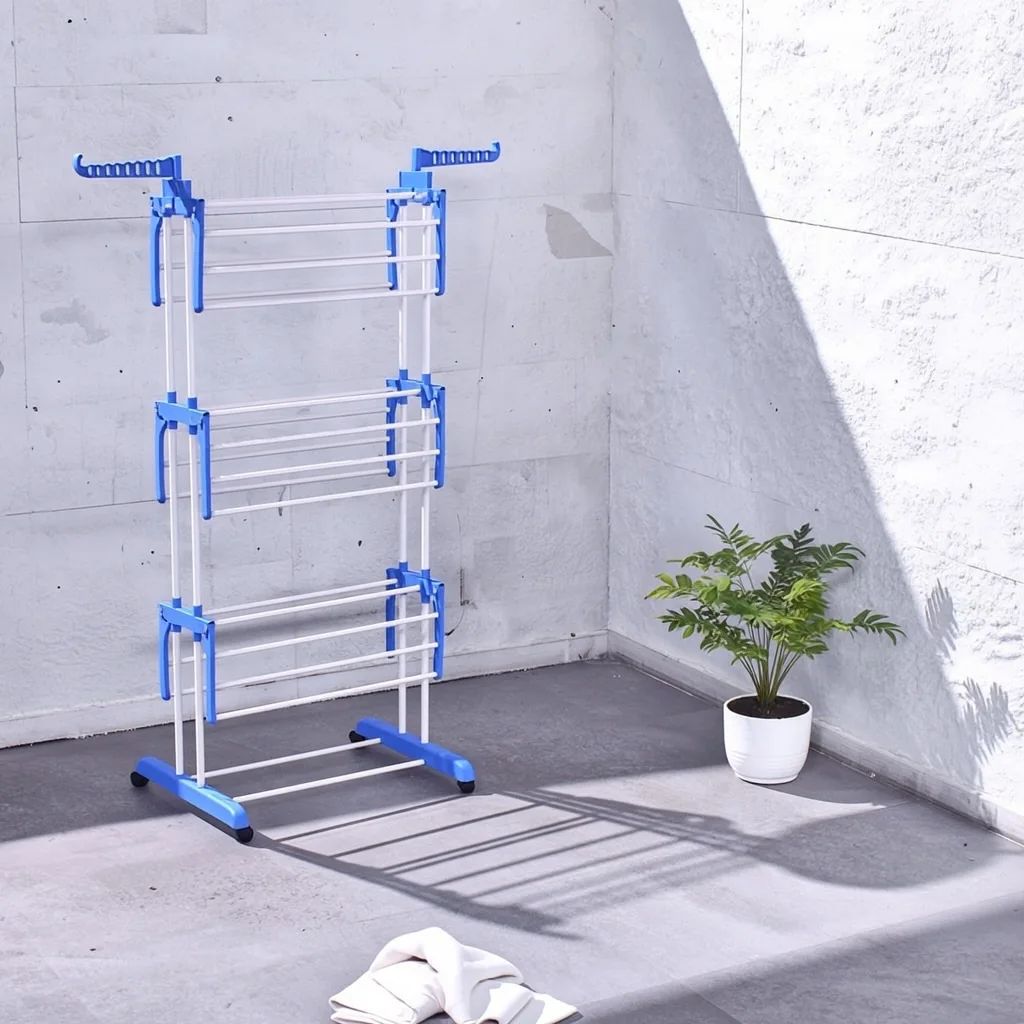 Étendoir à Linge Pliable à 3 Niveaux avec Roulettes et Séchoir de Vêtements Mobile Vertical pour Gain de Place
