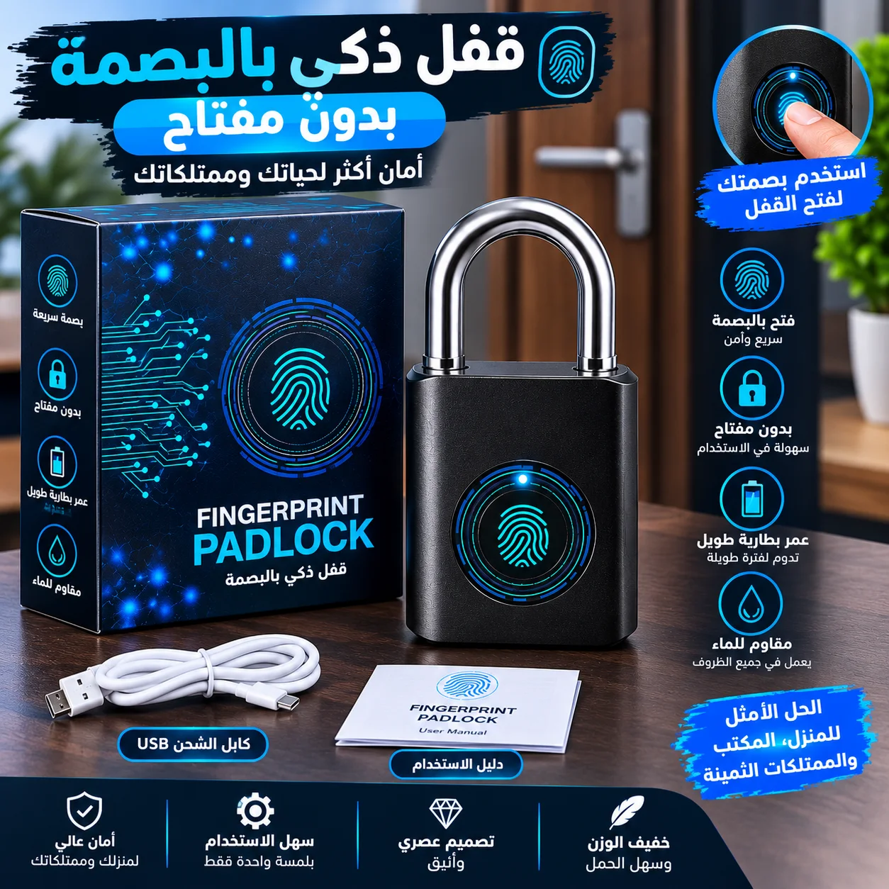 🔐 قفل ذكي بالبصمة – أمان وراحة بلا مفاتيح