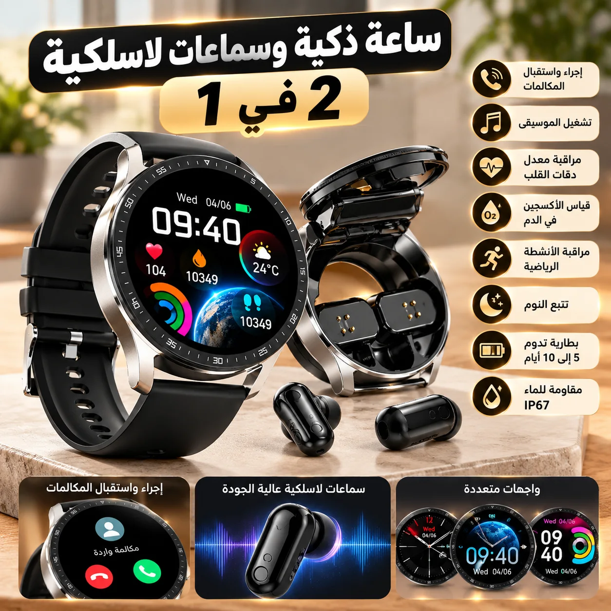 ساعة ذكية + سماعات لاسلكية