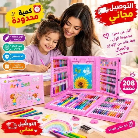 🎨💖 حقيبة الرسم والإبداع 208 قطعة للأطفال بسعر 27 ألف دينار فقط! 🚚✨ التوصيل مجاني لكل العراق 🇮🇶🎁