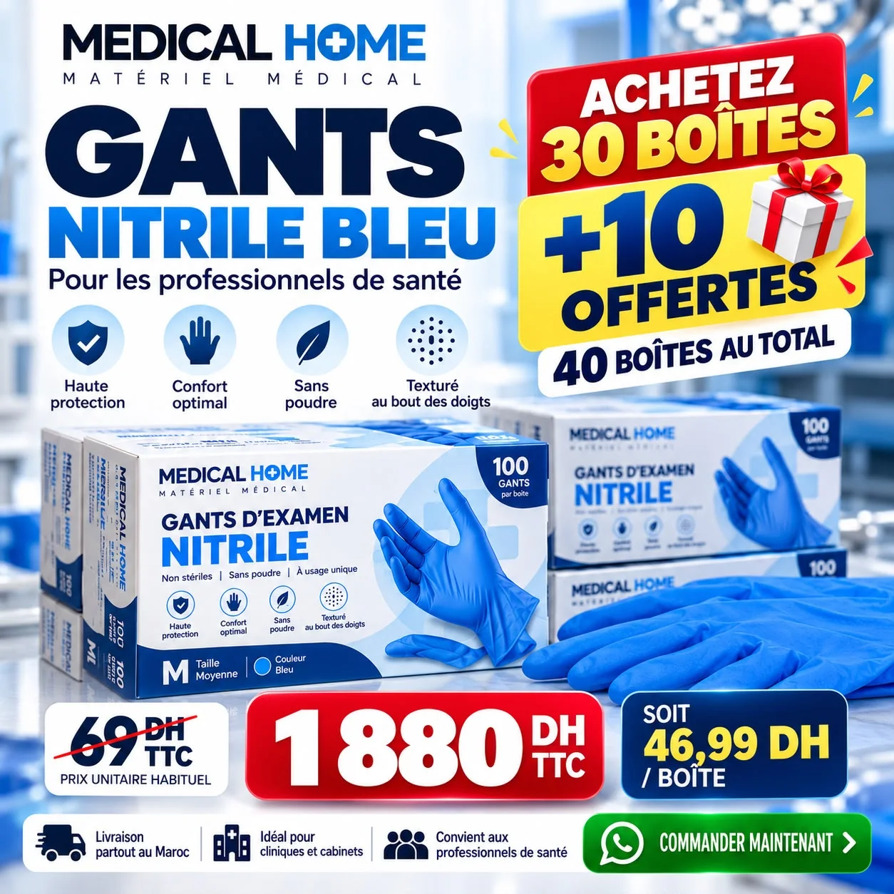 kaizmed Gants NITRILE BLEU