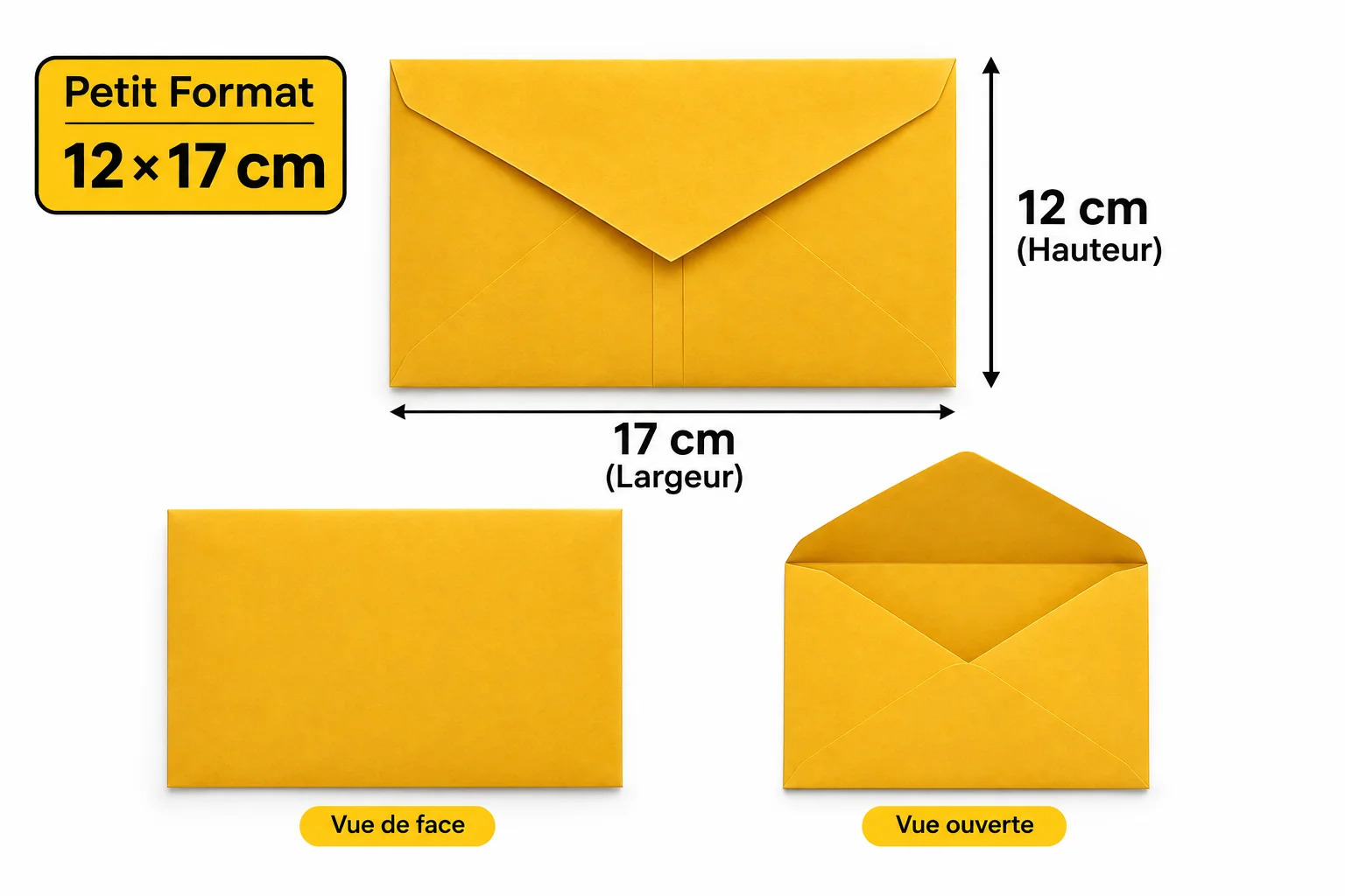 Enveloppes PF Jaunes – Format 12 × 17 CM – Pack de 500