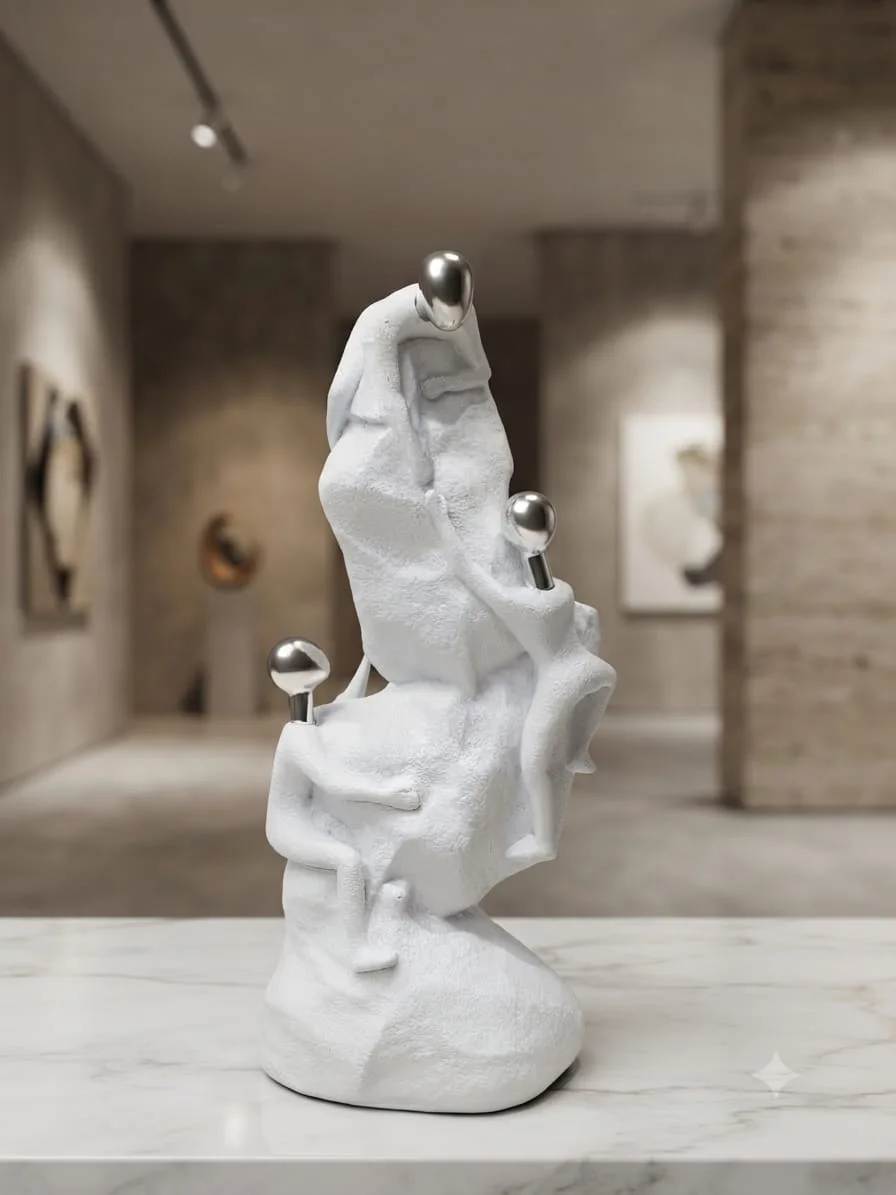 Sculpture Décorative Abstraite – Statue en résine Blanche